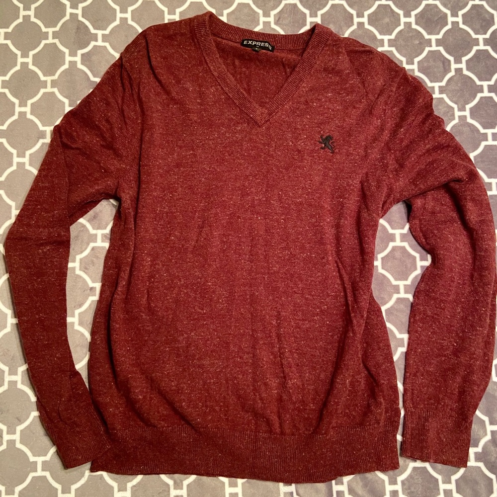 Express Maroon V-Neck Sweater